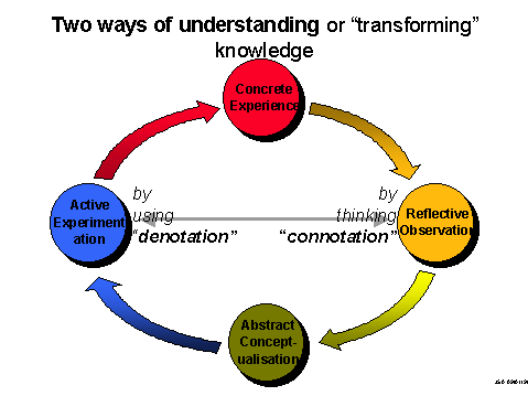 The two ways in which Kolb argues that experience is transformed in the process of learning.